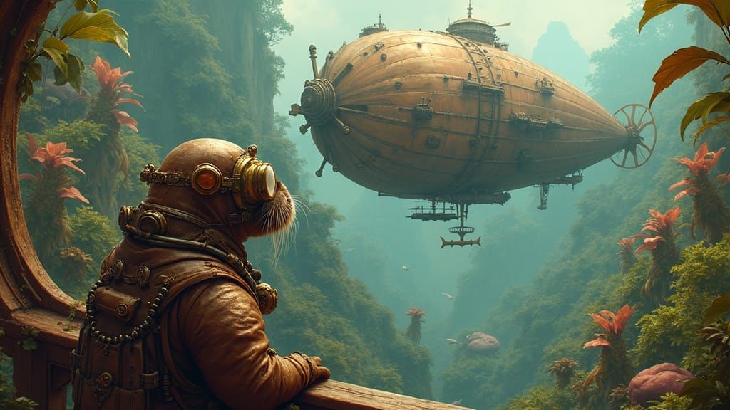 Steampunk Walrus Captain on Nautilus Airship