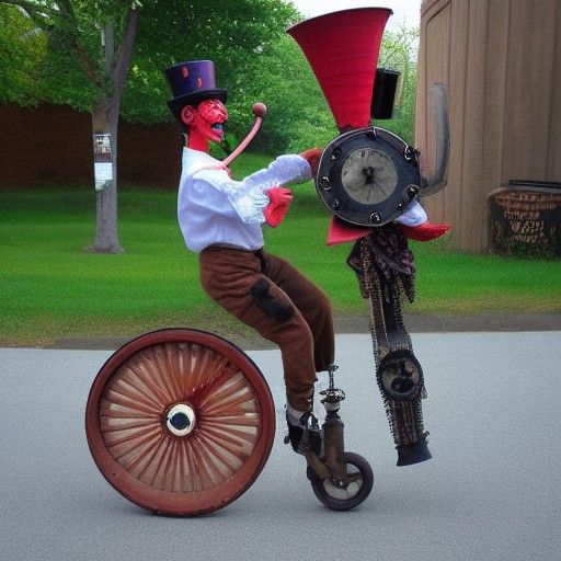 Steampunk Clown on Unicycle with Engine