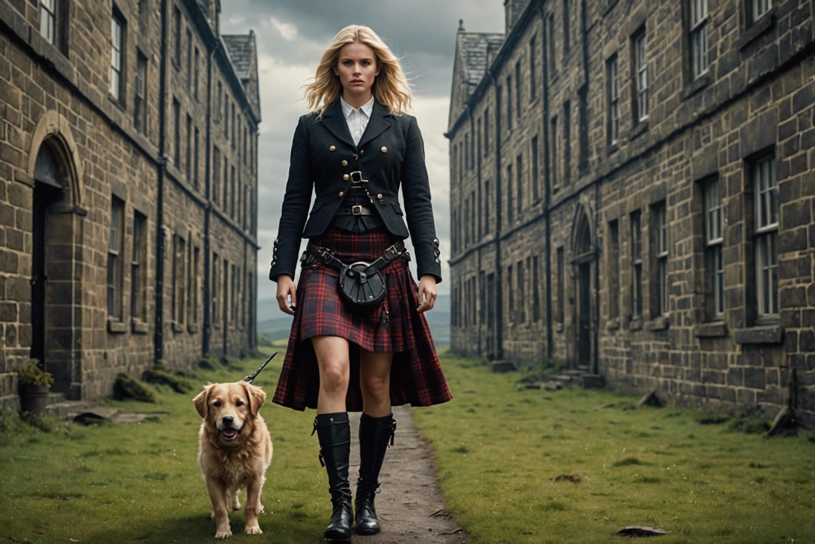Blonde in Wallace Tartan Kilt: Digital Matte Painting