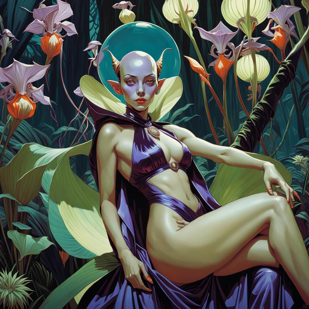 Purple Goblin Warlocks in a Luminescent Rainforest