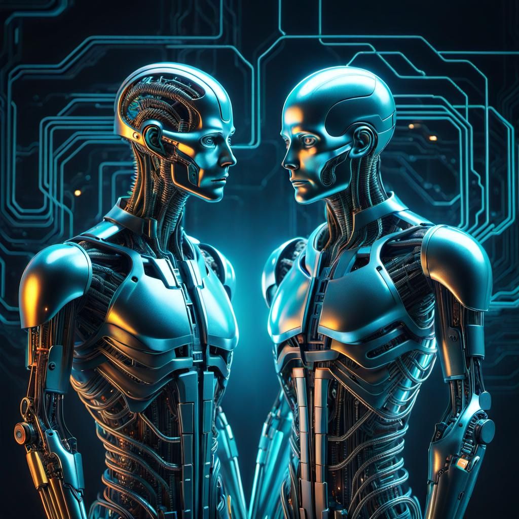 Abstract Circuitry Figures with Neon Glow