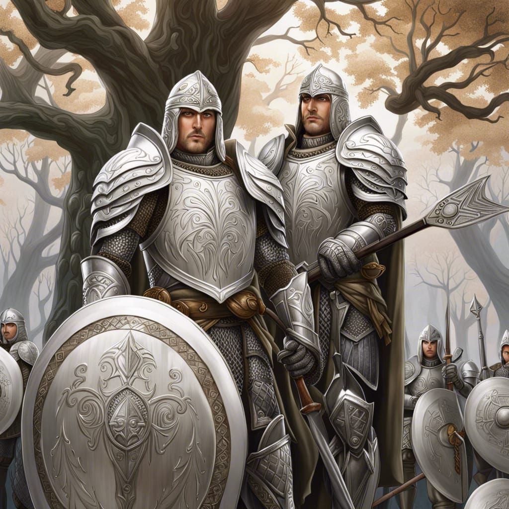 Gondor Soldiers with White Tree Shields in Anime Style