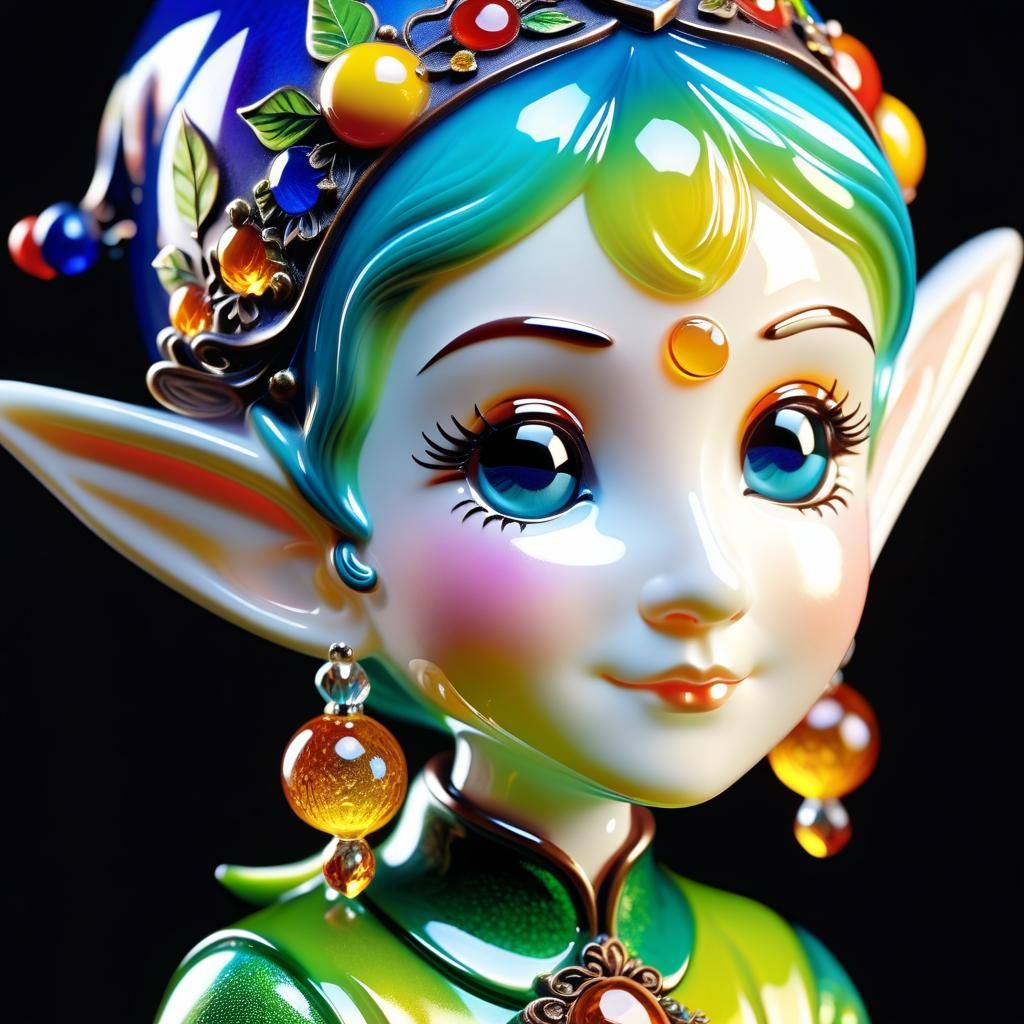 Enchanting Glass Elf Sculpture with Enamel Details