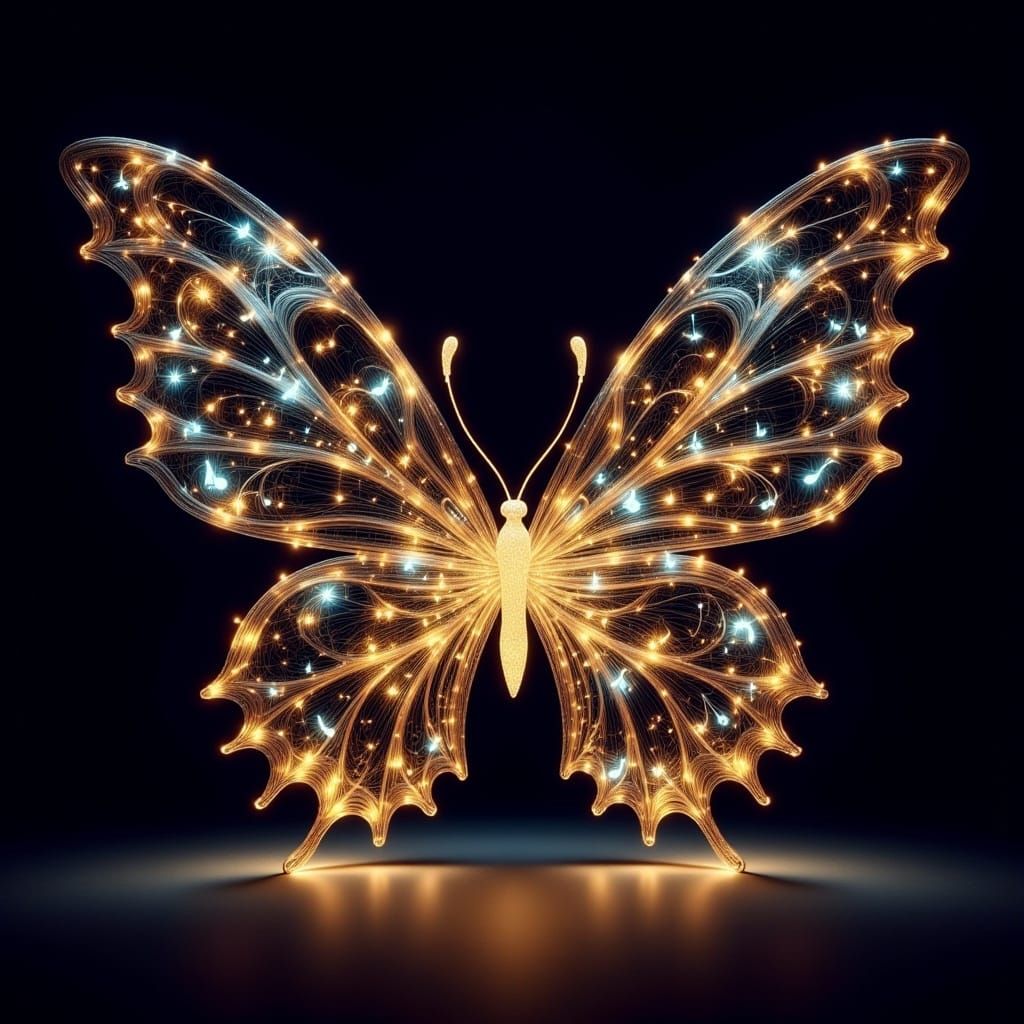 Art Deco Butterfly Illuminated at Night