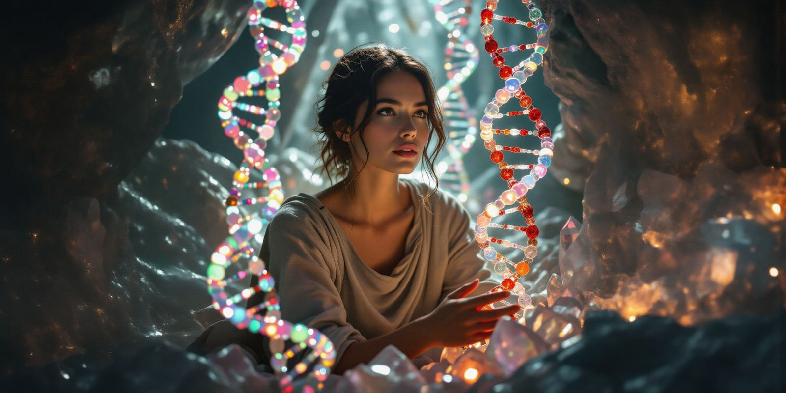 Woman Breaking Free from DNA Bonds: Cinematic Image