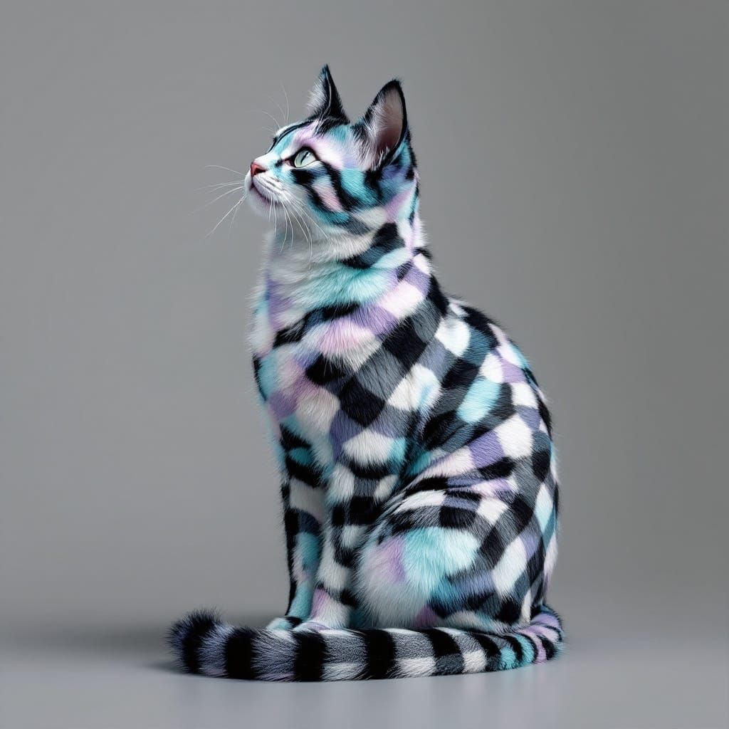 Surreal Gingham Feline in Dreamlike Whimsy
