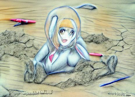 Anime Girl in Quicksand: Detailed Pencil Sketch