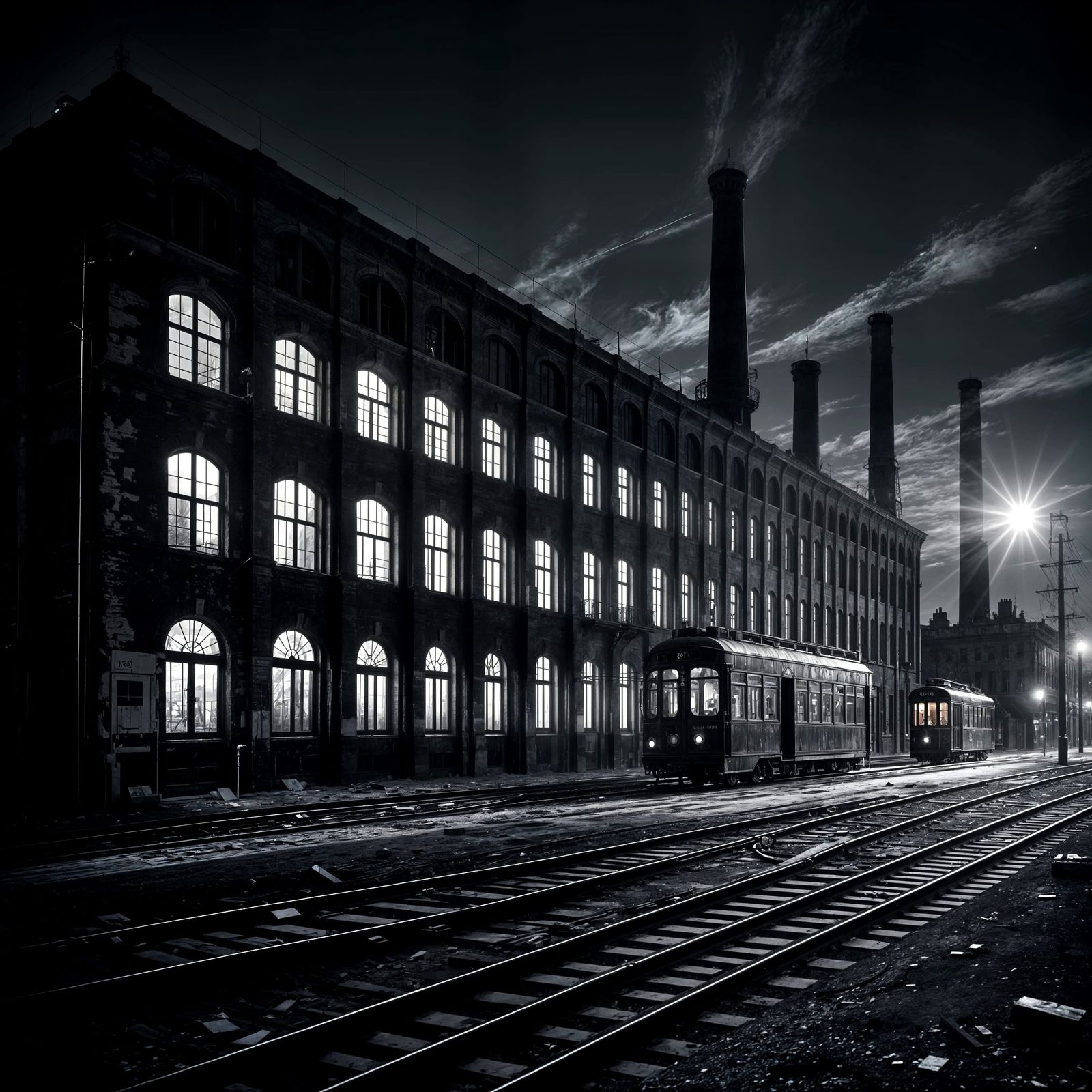 Łódź's Abandoned Factory District at Night: A Film Noir Visi...