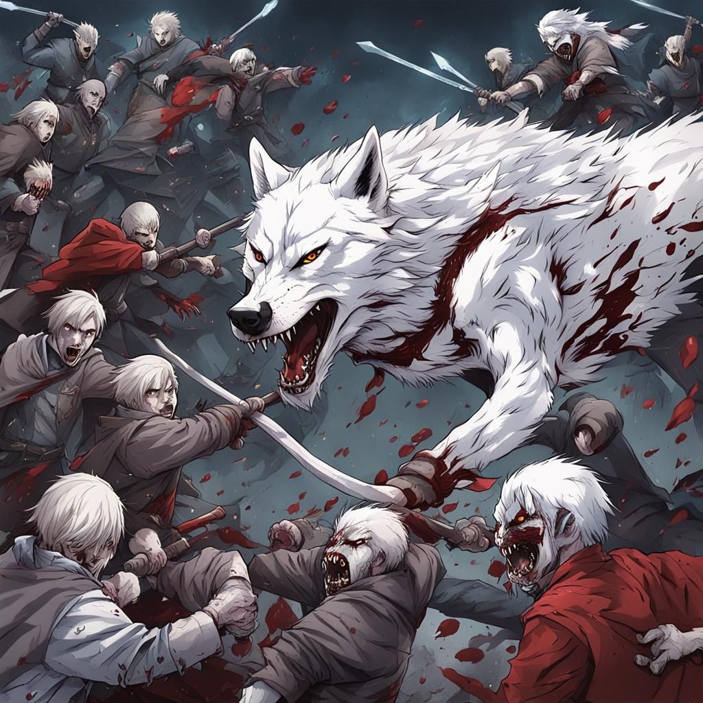 White Wolf Battles Zombies in Anime Style
