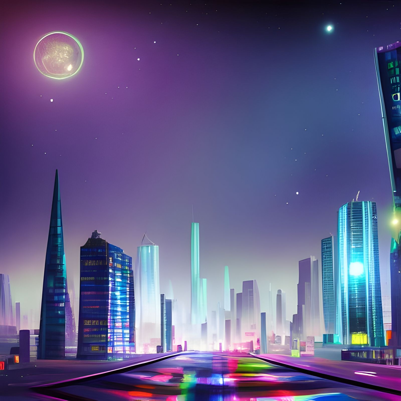 Hyperrealistic Sci-Fi Cityscape at Night
