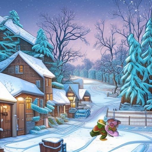 Cartoon Garlic Icing Plays in Snow: Comic Art