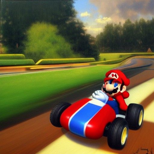 Mario Kart Scene as Oil Painting