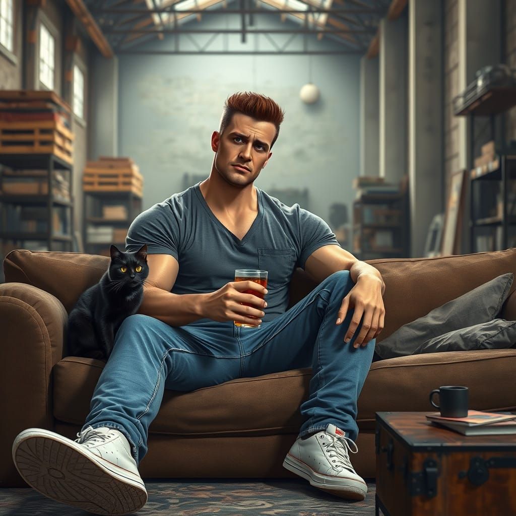 Relaxed Hero Contemplates Life in a Futuristic Loft