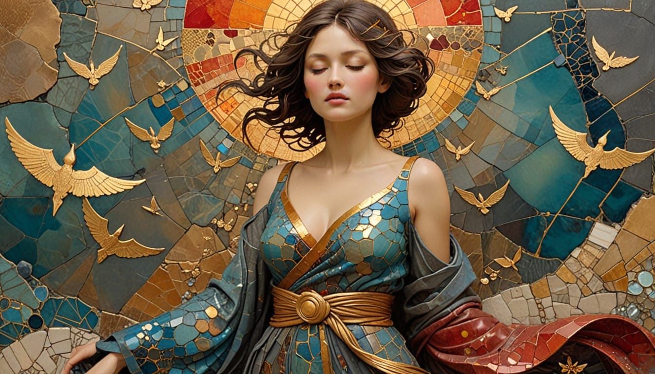 Vibrant Ocean Sunset in Thick Textured Encaustic Impasto Sty...