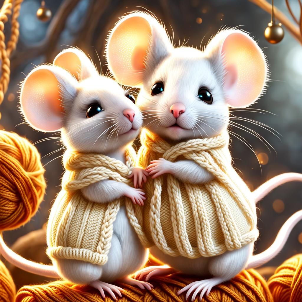 Cute Knitted Mice in Whimsical Digital Art
