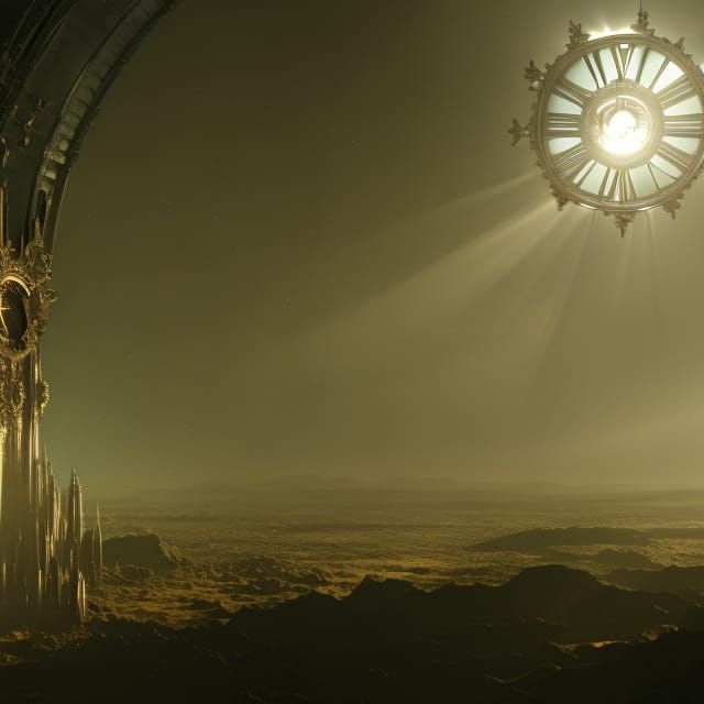 Crystal Clock Radiating Sunlight in Digital Painting
