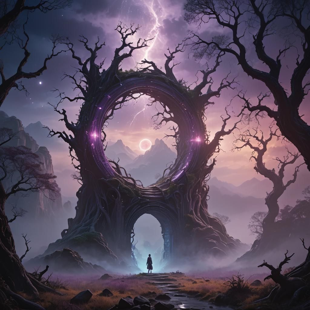 Mysterious Portal in Moonlit Valley: Matte Painting