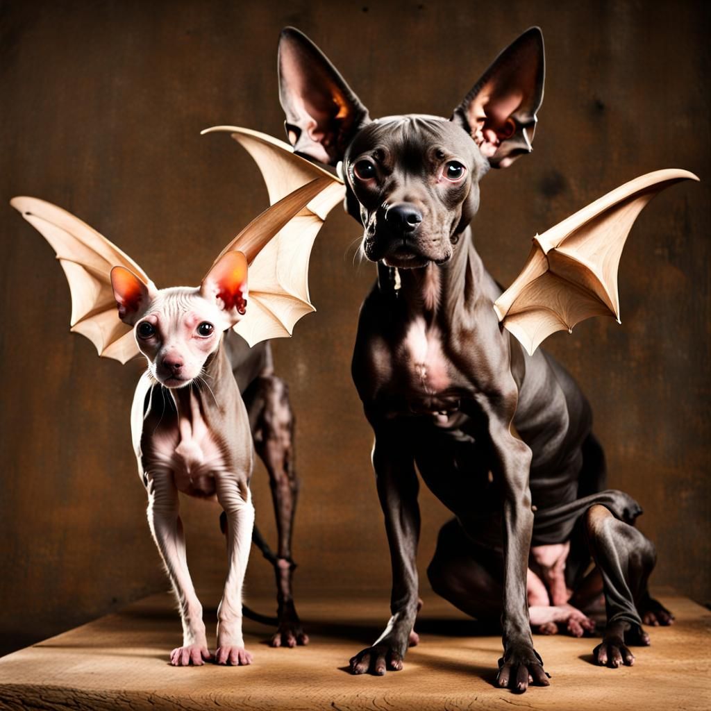 Xolo Dog and Sphinx Cat with Bat Wings