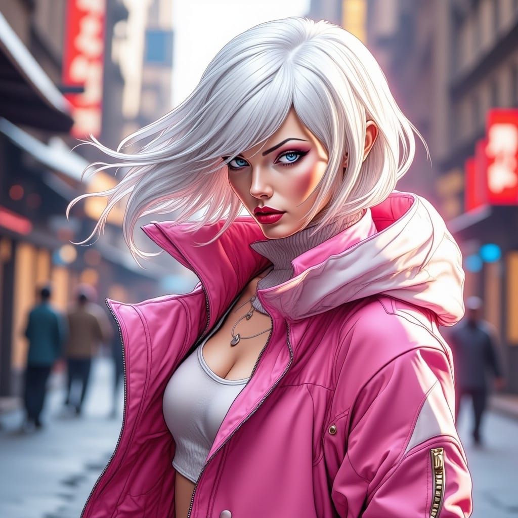 White-Haired Character in Pink Clothes
