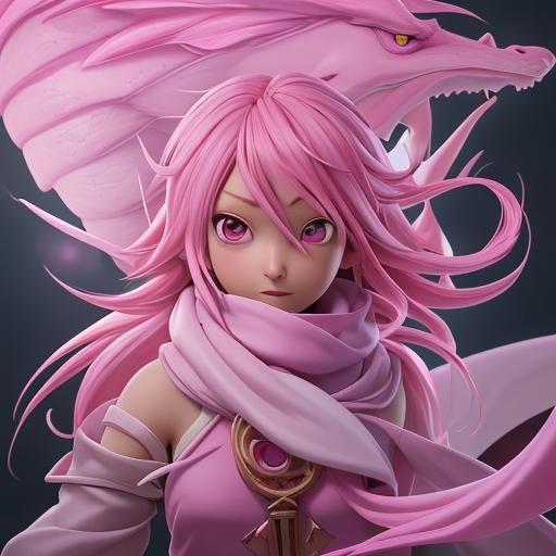 Anime Girl with Pink Hair and Dragon Features