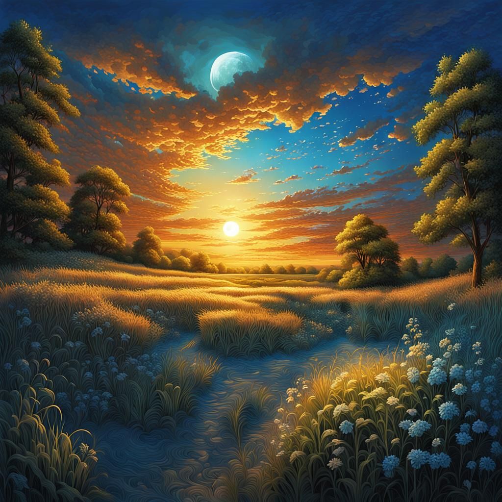 Summer Sunset Luminism in Fantastic Realism Style