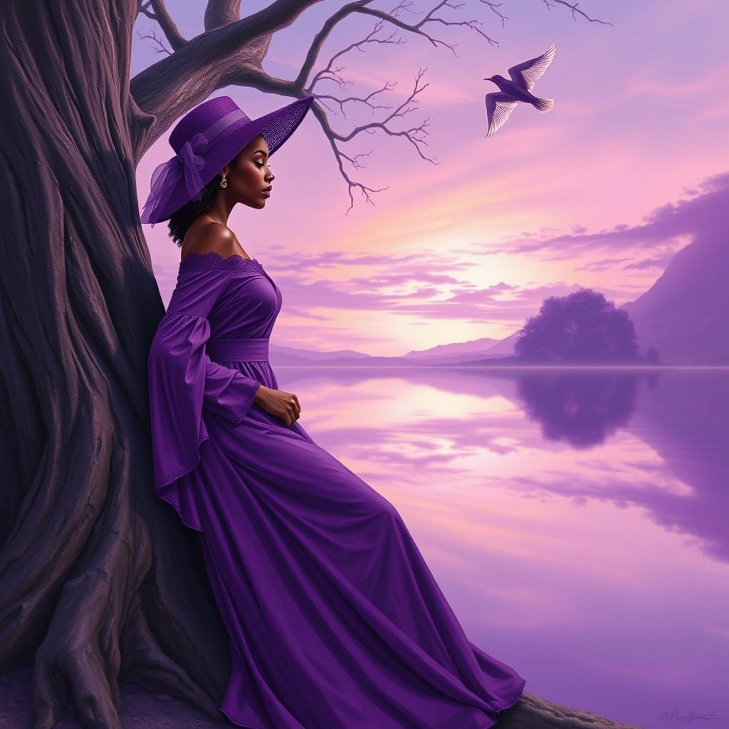 Vibrant Young Woman in Enchanted Lakeside Scene