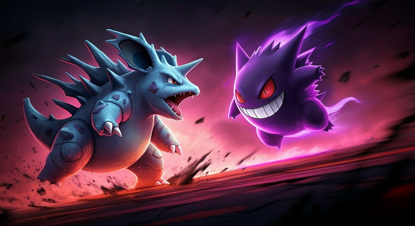 Manga-Style Battle Between Nidorino and Gengar