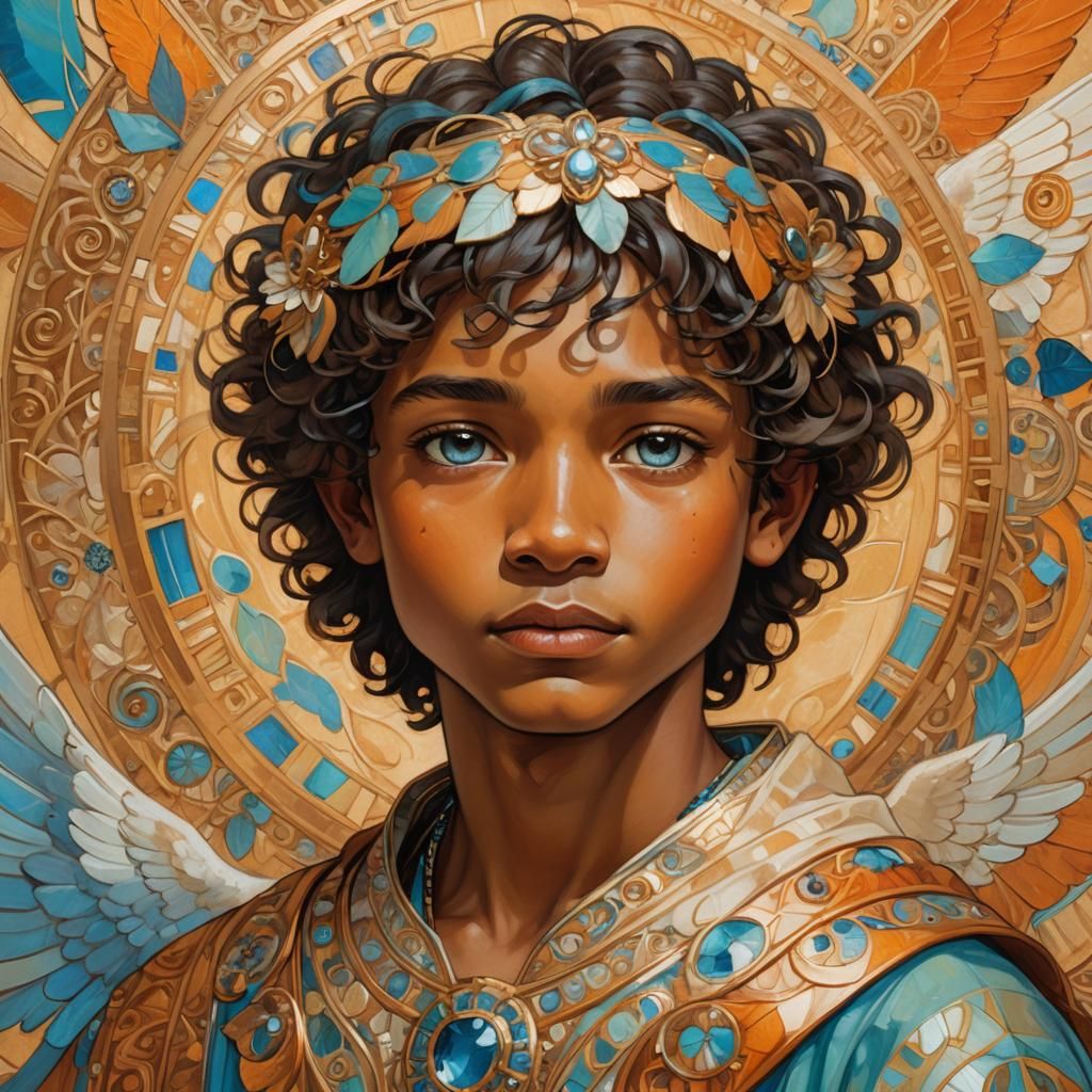 Angelic Boy Icon with Golden Hues