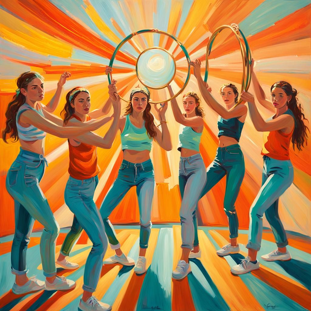 Fauvist Teenagers Hula Hooping in Sun-Drenched Studio