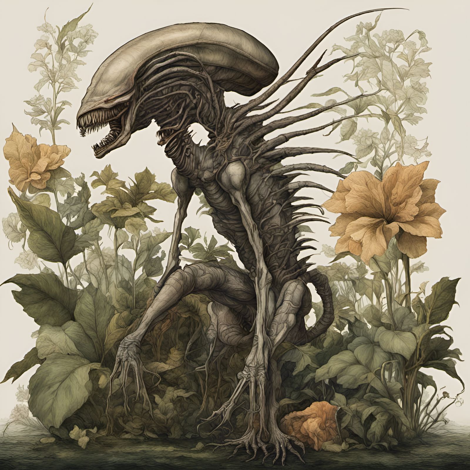 Xenomorph as Antique Botanical Drawing
