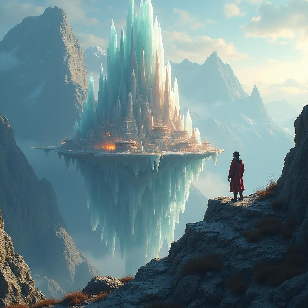 Futuristic City Suspended in Crystalline Structure