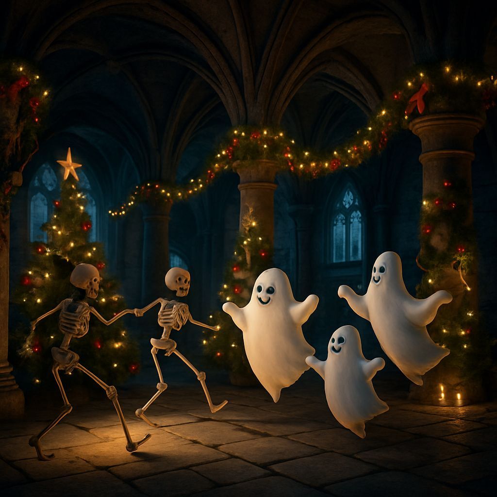 Gothic Crypt Christmas Party With Dancing Skeletons