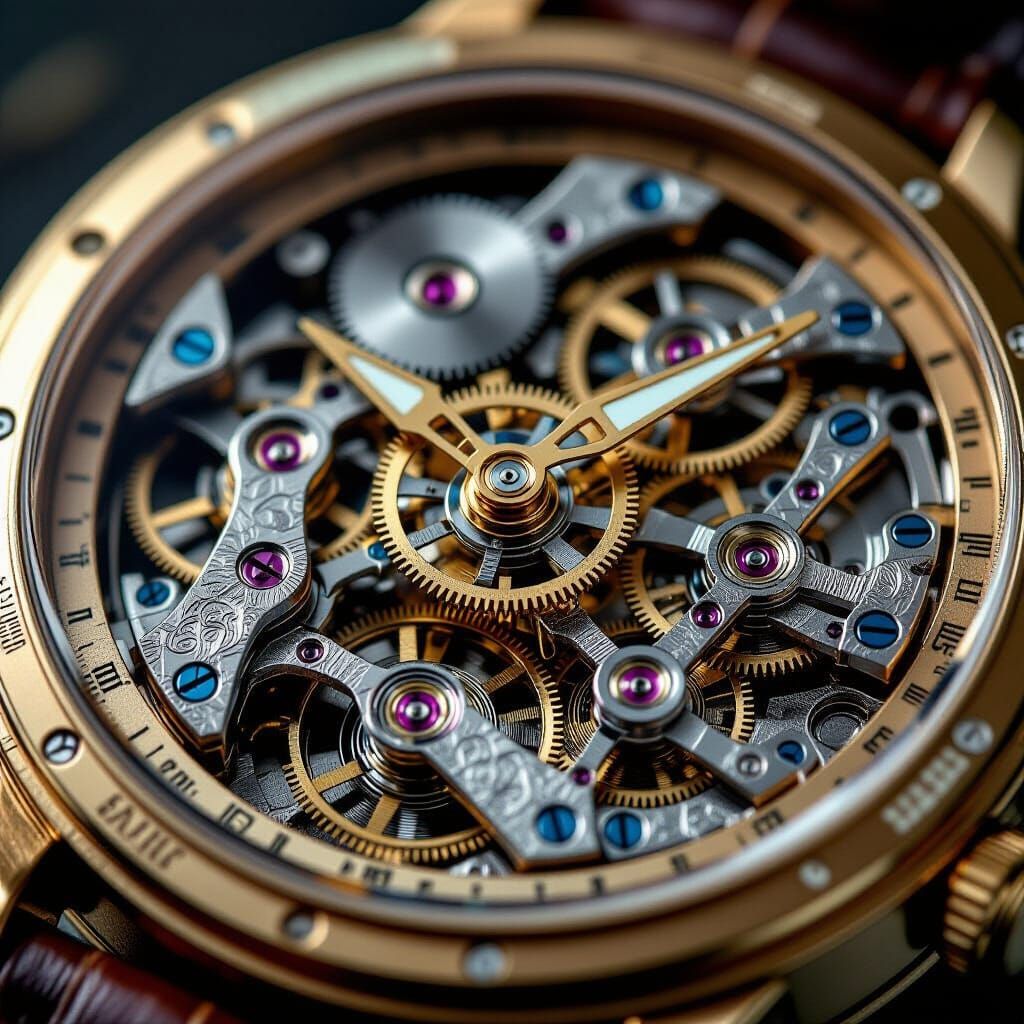 Macro Photograph of Intricately Detailed Watch Mechanism