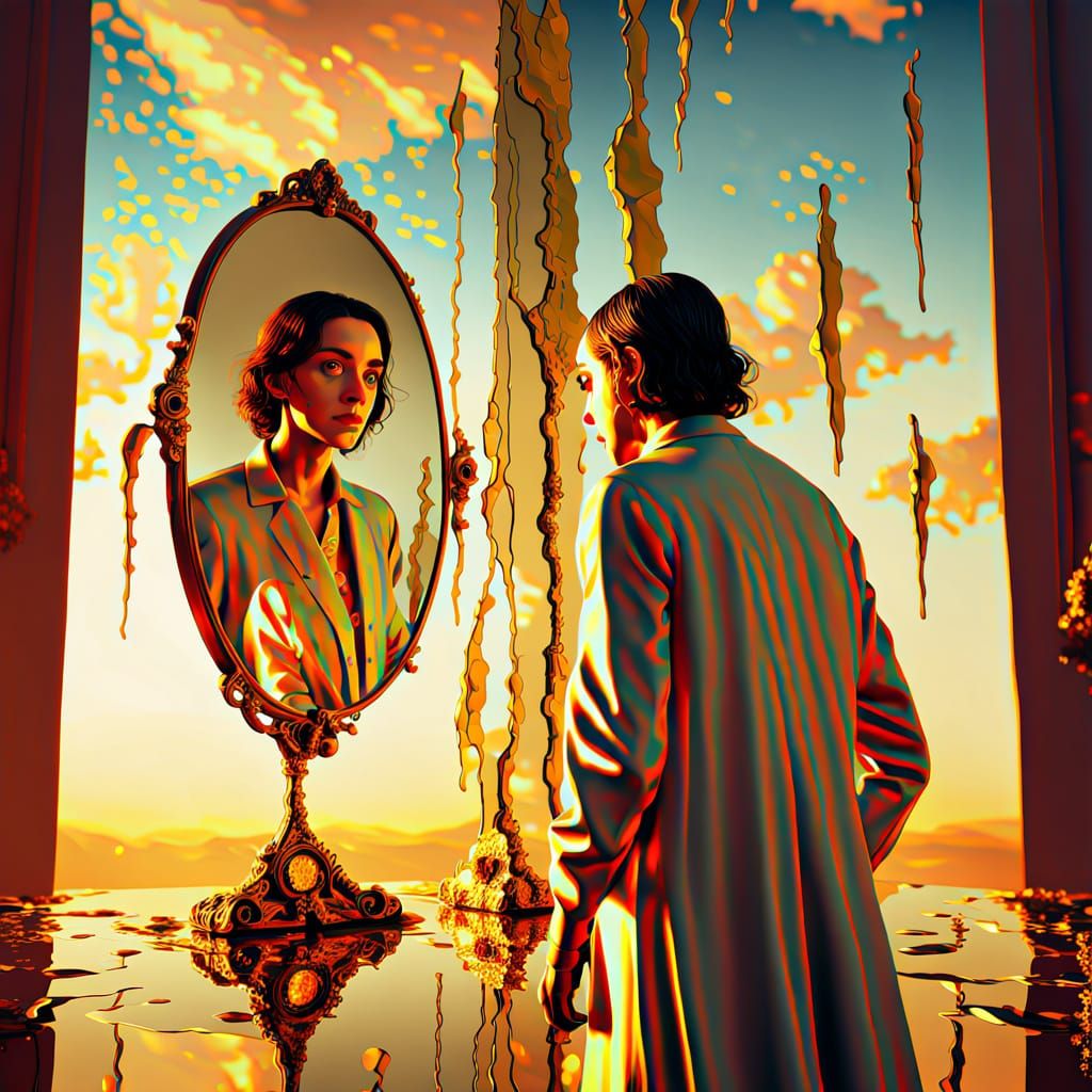 Surreal Reflection: Melting Glass in a Dreamlike Scene