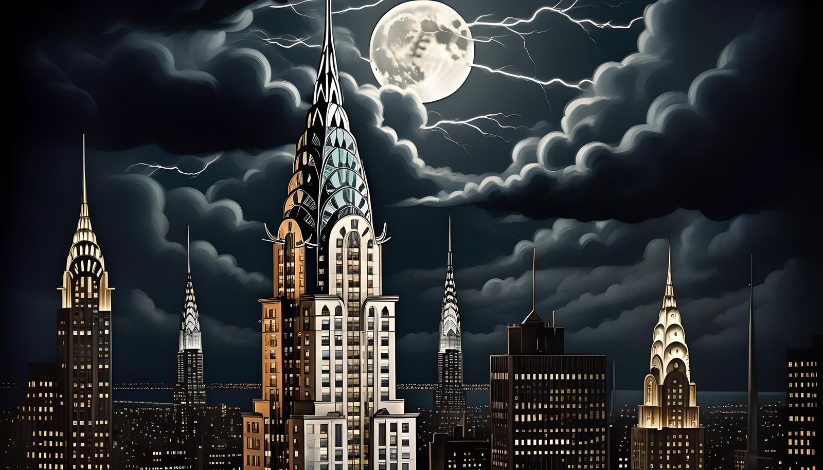 Various Art Deco Versions Of The Chrysler Building At Night ...
