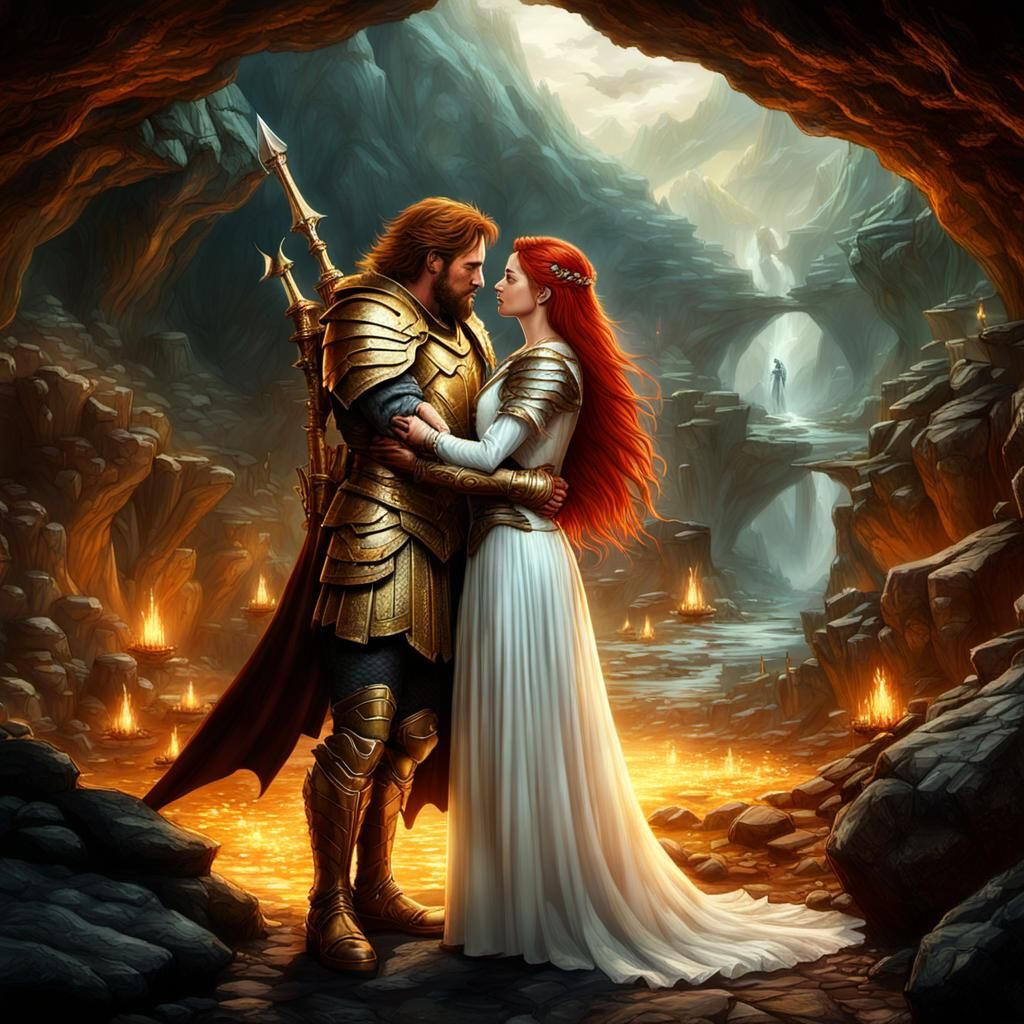 Brunhilde and Siegfried in Dragon's Cave: Digital Painting