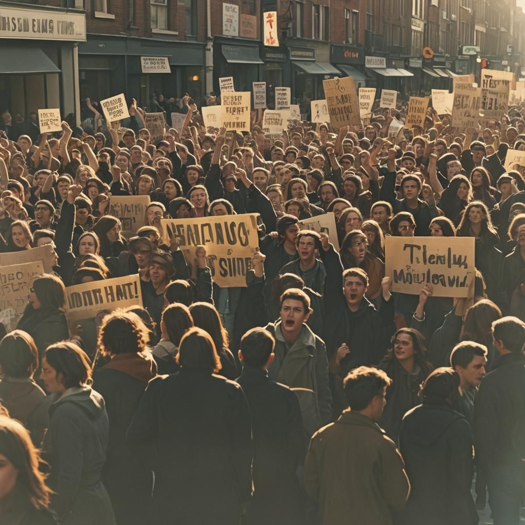 Youthful Protest: Cinematic Street Scene in Golden Hour