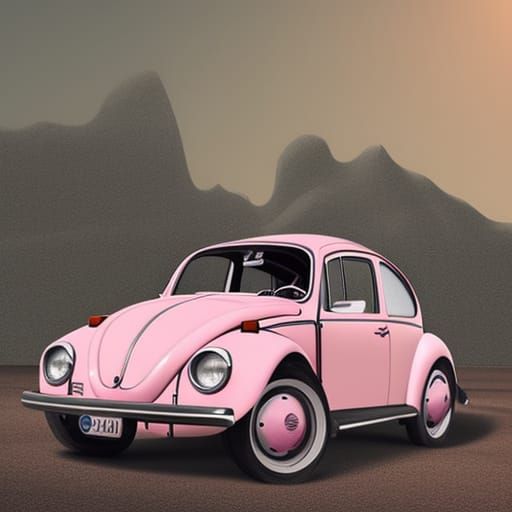 Pink VW Beetle on Highway: Retro Concept Art