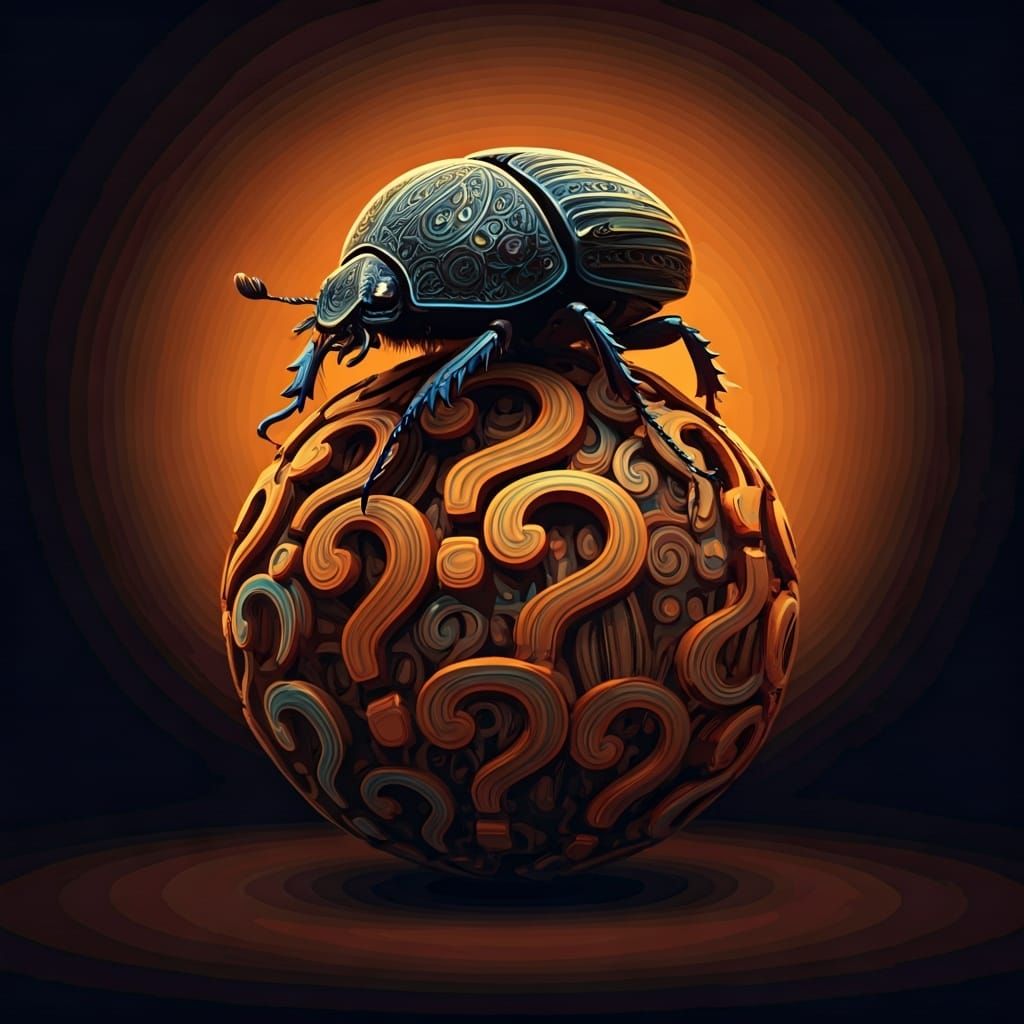 Dung Beetle on Question Mark Sphere, Abstract Fractal Art