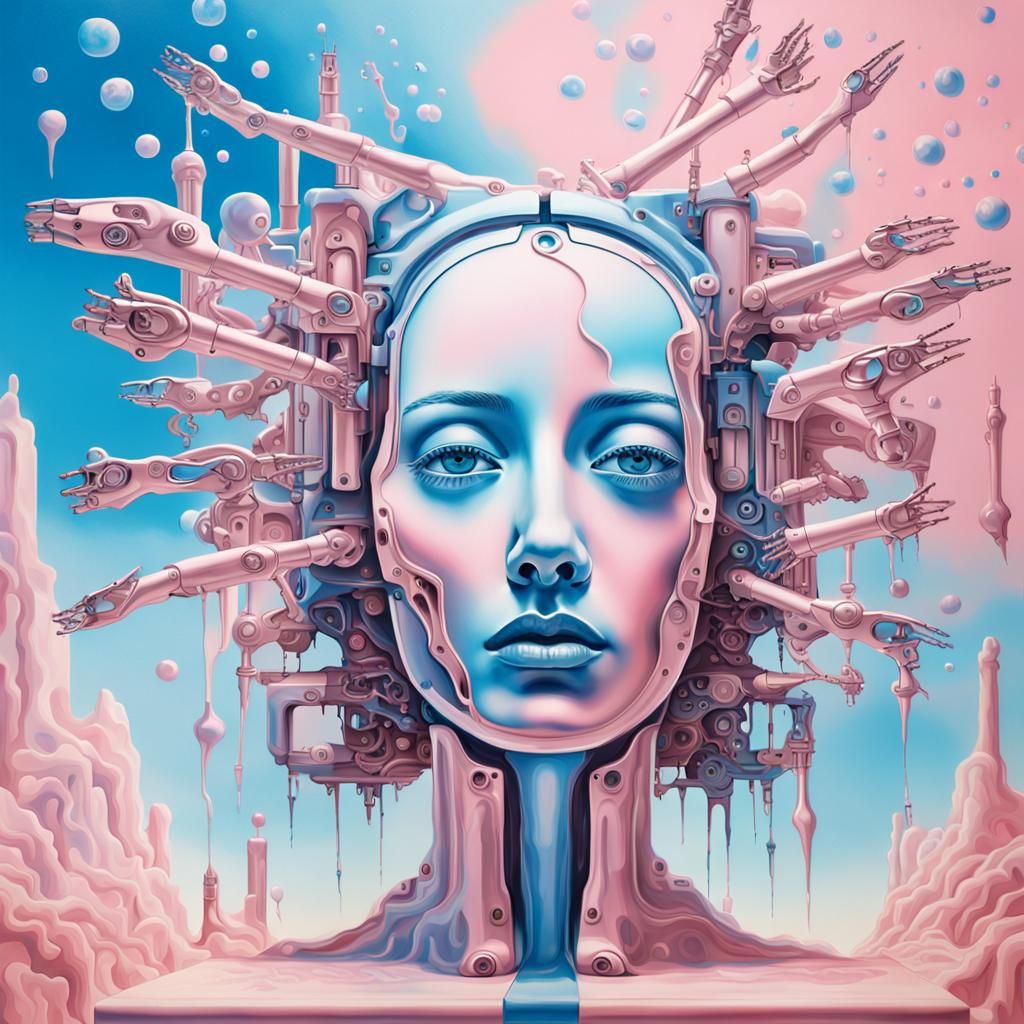 Surreal Robotic Assembly of a Female Face