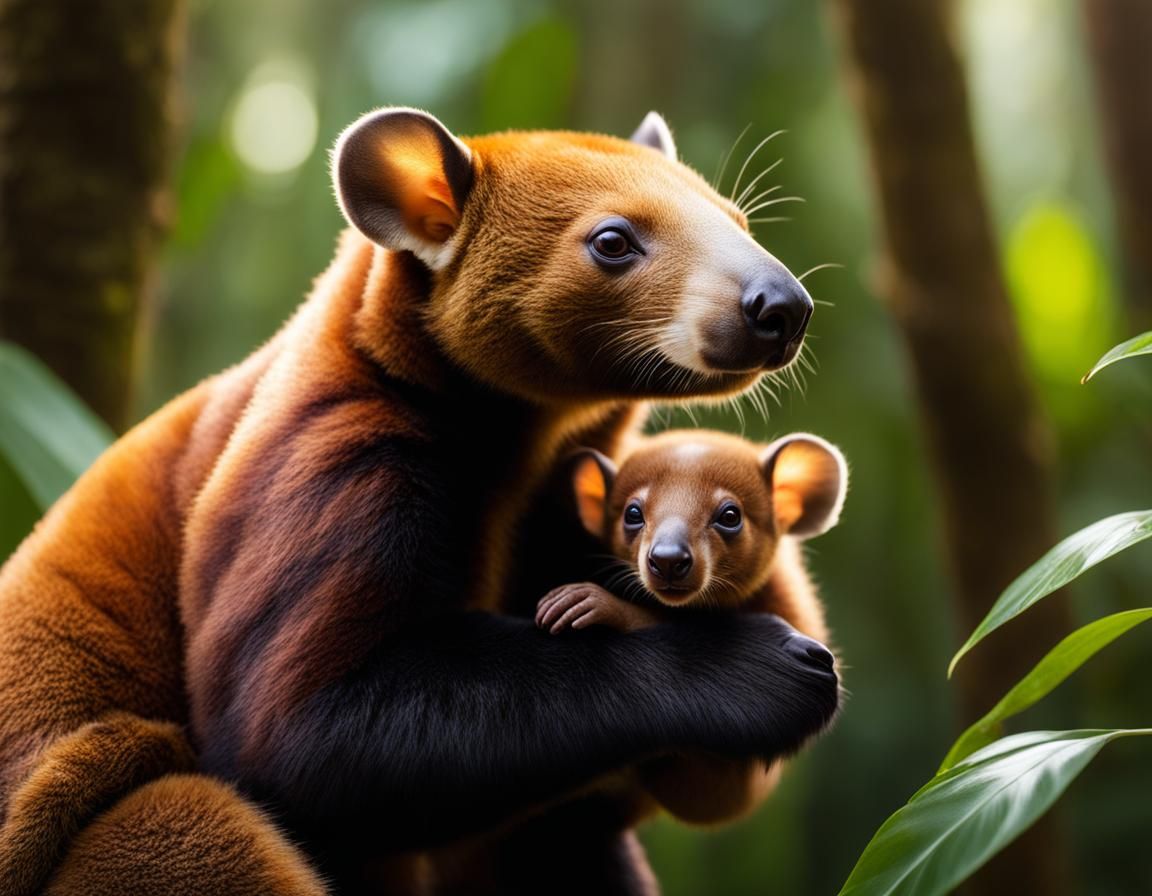 Adorable Tree Kangaroo with Baby: Hyperrealistic Rainforest ...