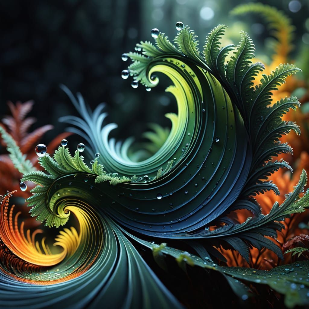 Vibrant Ferns in a Surreal Forest