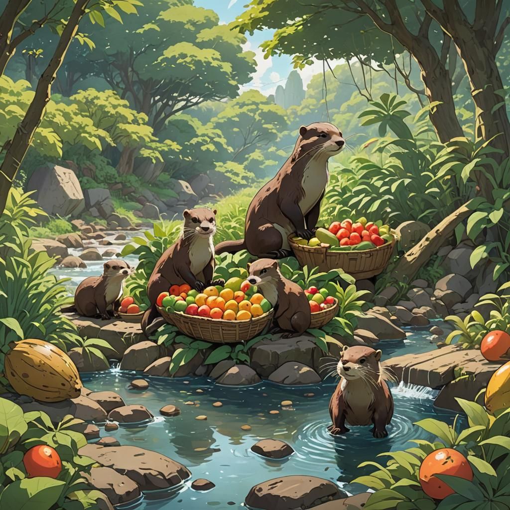 Redwall Otters Farming Fruit, Anime Style