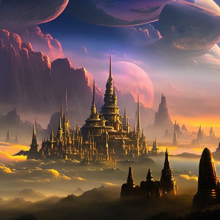 Celestial City Floating in a Night Sky