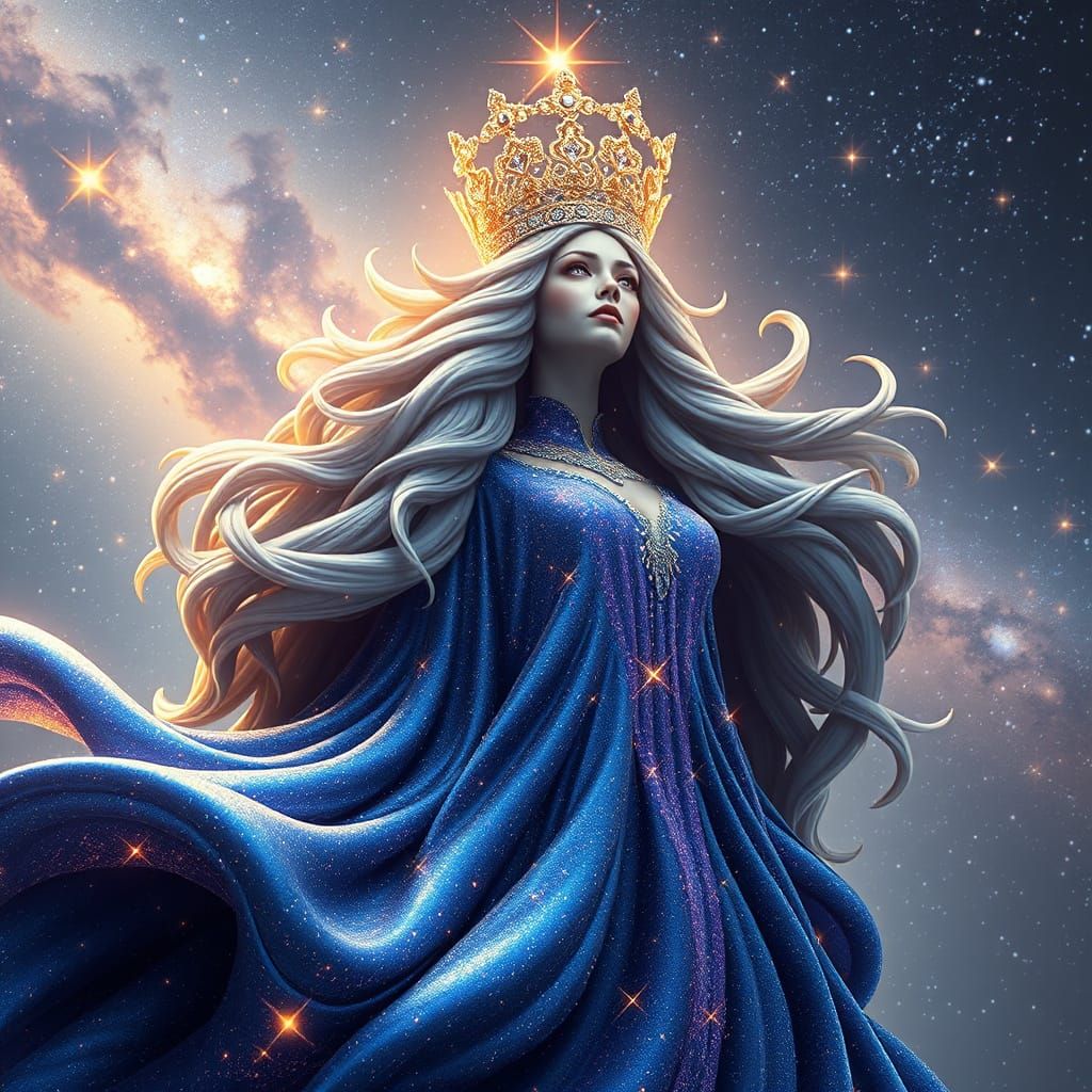 Cosmic Star Queen Reigns Supreme in Celestial Gown