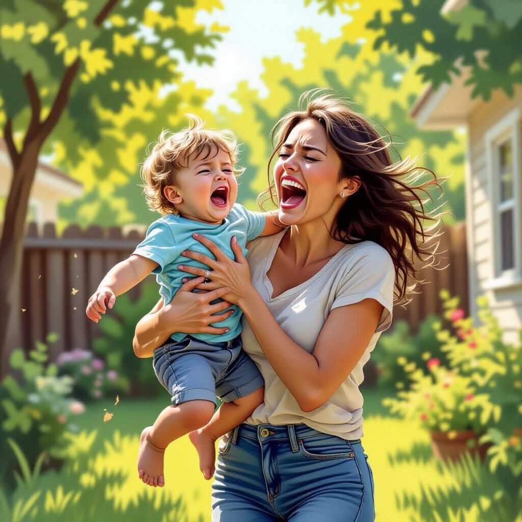 Frantic Mother Carries Screaming Toddler Outdoors