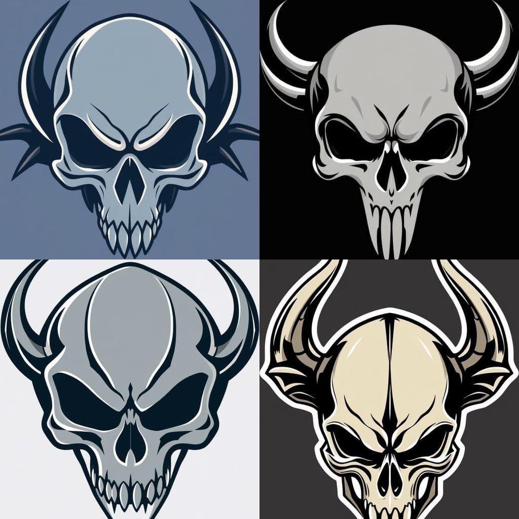 Stylized Skull Logo with Winged Horns