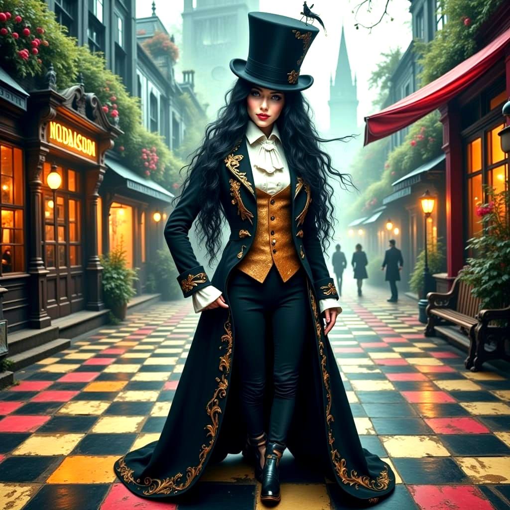 Elegant Victorian Lady Embarks on a Whimsical Adventure