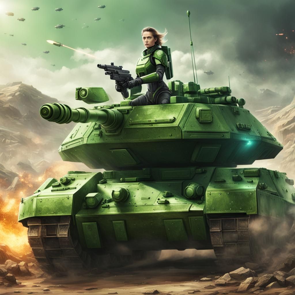 Sci-Fi Female Commander Directing Tank Battle
