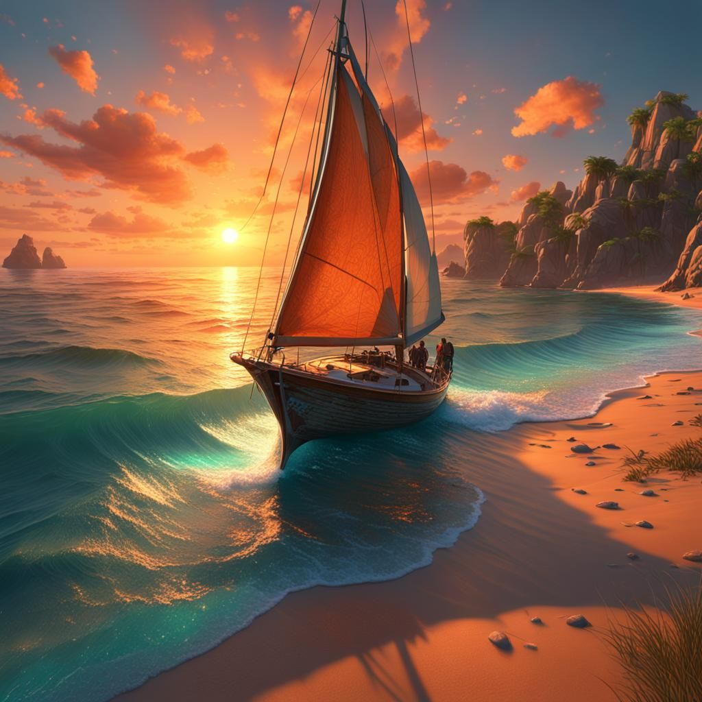 Sunset Sailboat Scene with Dynamic Lighting